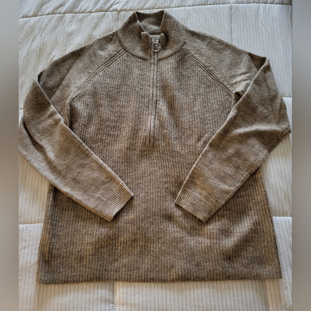 Half-Zip Mock Neck Sweater - Taupe